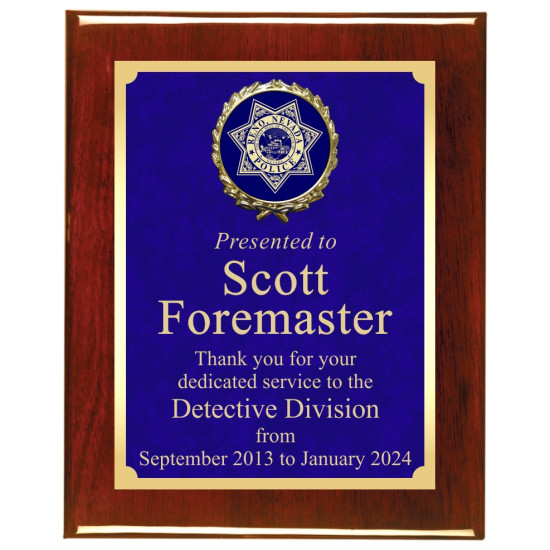 Premium Solid Hardwood Plaque with Blue Marble Texture Plate and Raised Medallion Holder Premium Solid Hardwood Plaque with Blue Marble Texture Plate and Raised Medallion Holder