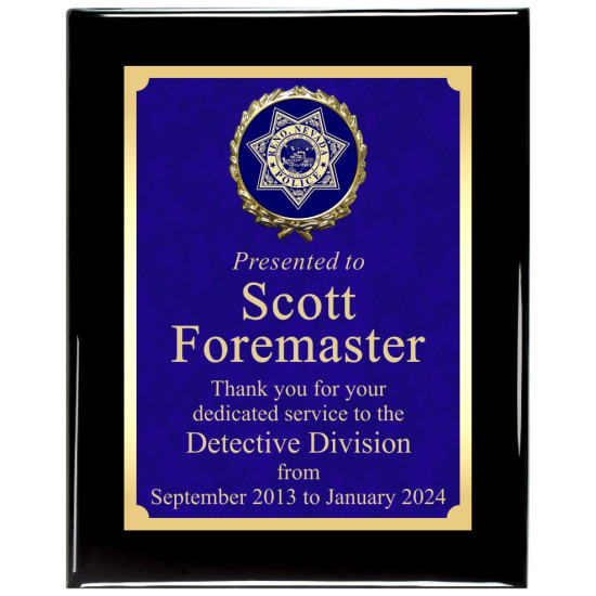 Premium Solid Hardwood Plaque with Blue Marble Texture Plate and Raised Medallion Holder Premium Solid Hardwood Plaque with Blue Marble Texture Plate and Raised Medallion Holder