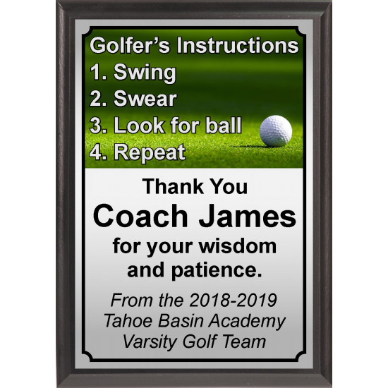 Golfer's Instructions Plaque