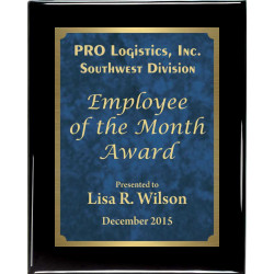 Premium Solid Hardwood Plaque with Blue Patina Marble and Gold Plate