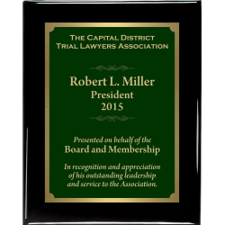 Premium Solid Hardwood Plaque with Green and Gold Plate
