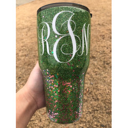 Monogram Custom Glitter Tumbler, Green-Gold Monogram Custom Glitter Tumbler, Green-Gold