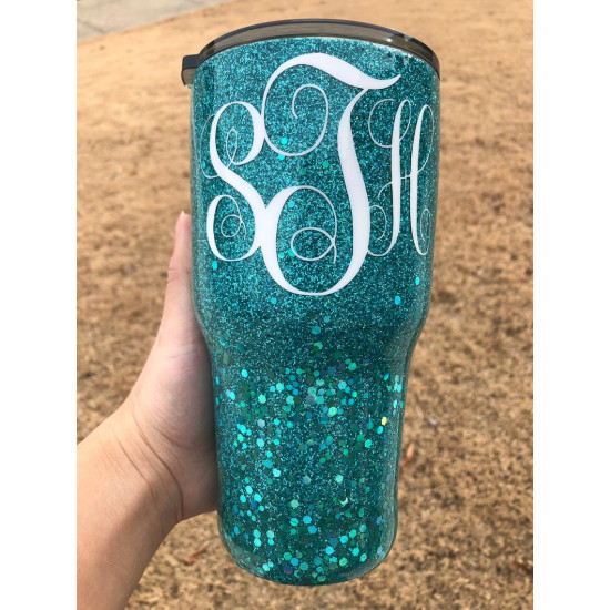 Monogram Custom Glitter Tumbler, Teal Monogram Custom Glitter Tumbler, Teal