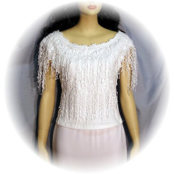 Fringed Rose Lace Top, White