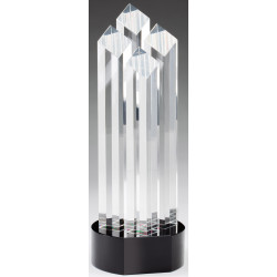 Optical Crystal 4 Rising Diamonds on Black Pedestal Base, 10 3/4"