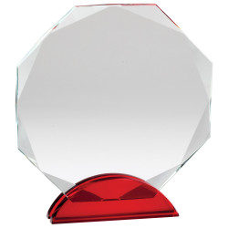Ruby Red Double Arc Octagon Glass Award, Large