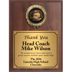 Economy Heat Transfer Coach Plaque with Black and Gold Coach Medallion
