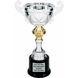 Silver Metal Cup Trophy on Plastic Base, 10"