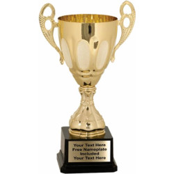 Gold Metal Cup Trophy on Plastic Base, 11"