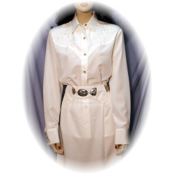 Embroidered Long Sleeve Bridal Blouse with Rhinestones, White